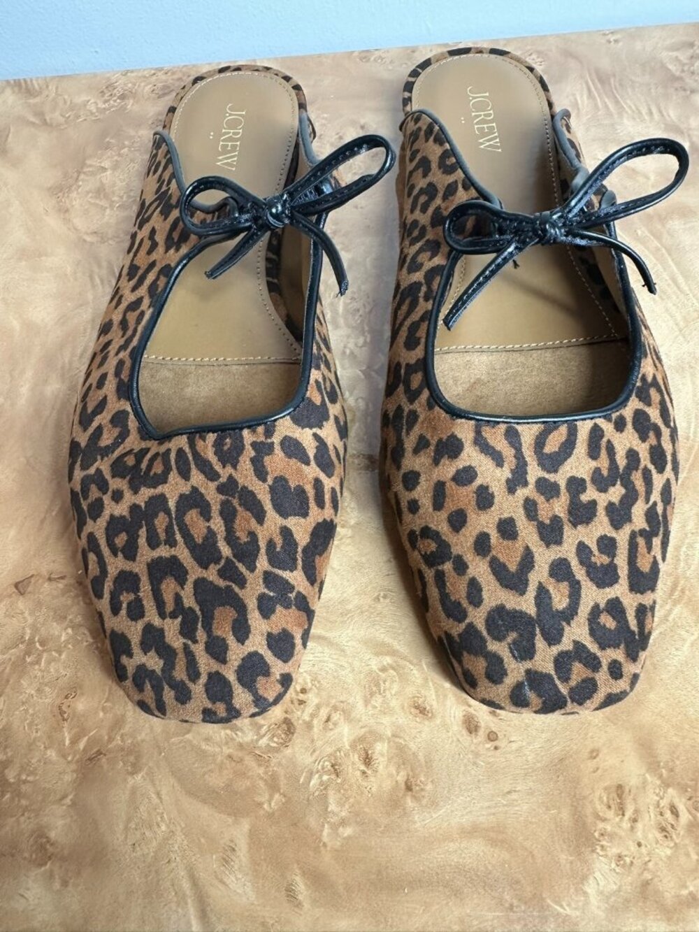 NEW J.Crew Leopard Print Tie Front Ballet Flats Slip On Mule 9.5 - Picture 2 of 9